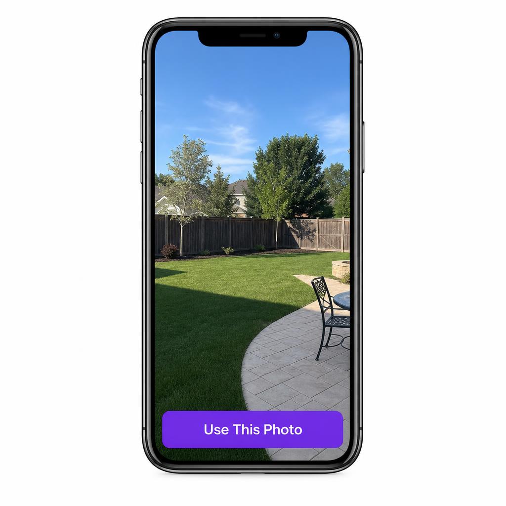 Customer's iPhone showing a photo of their own backyard