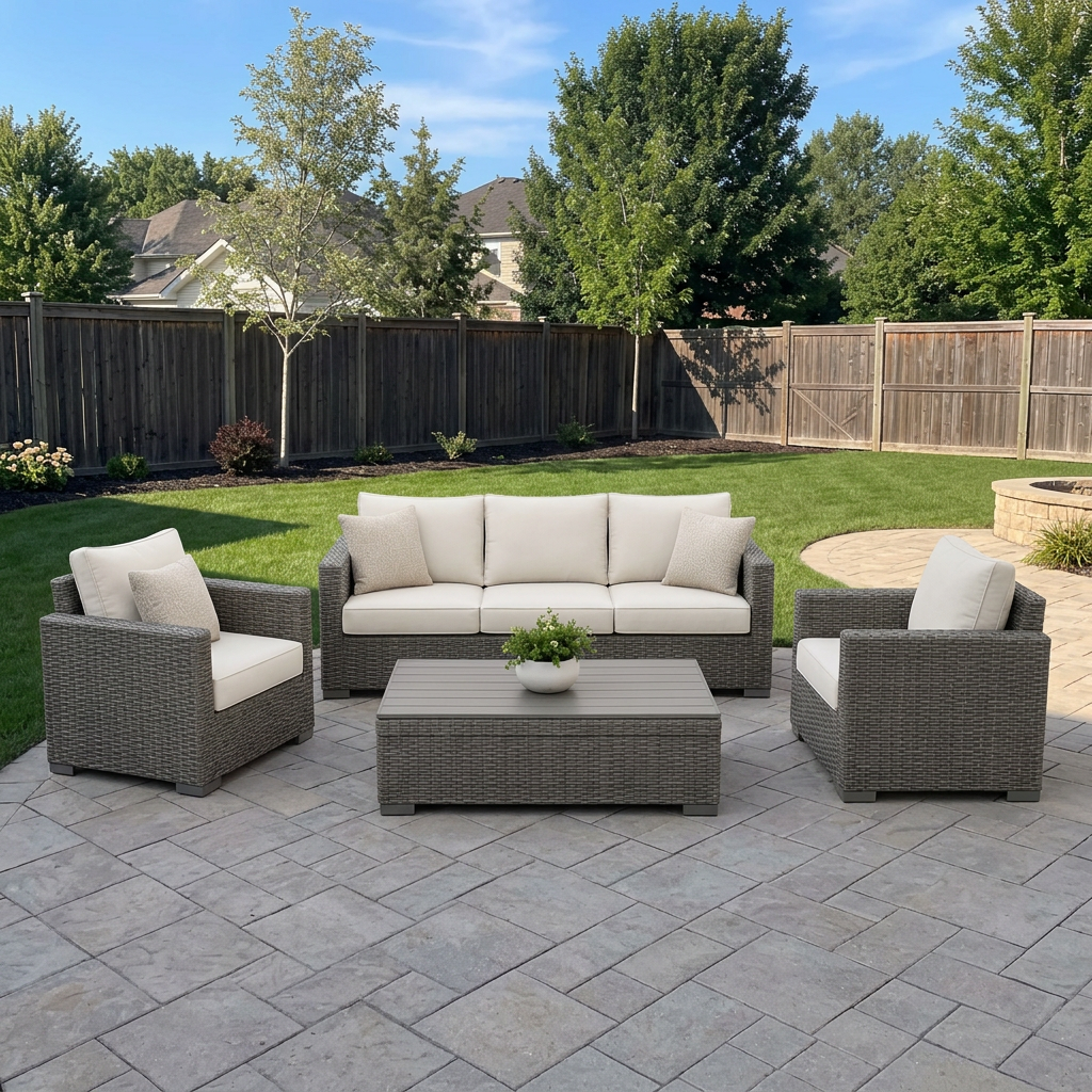 AI-generated visualization of the lounge set placed in the customer's backyard